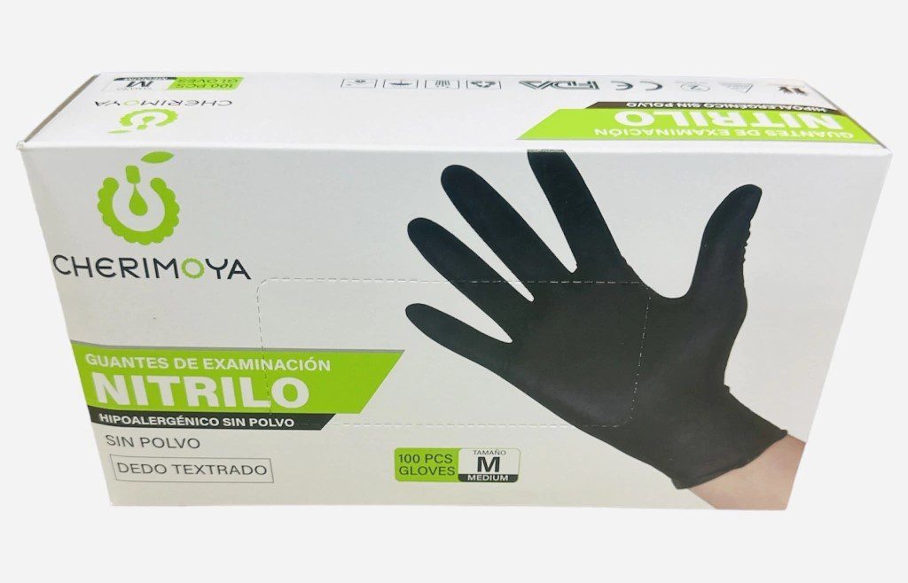 Guantes Nitrilo Negro Talla M Cherimoya 100 Unidades - Barbería