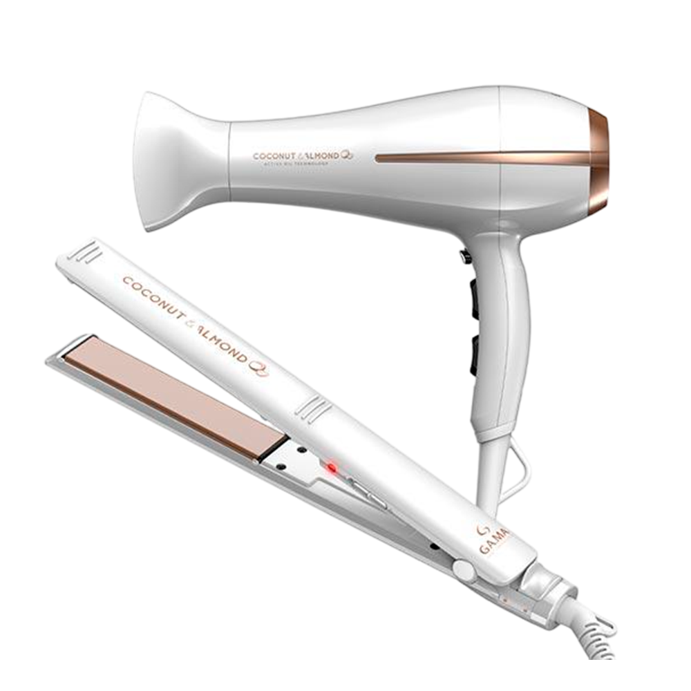 Pack Gama Coconut & Almond: Plancha Elegance + Secador Bora