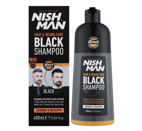 Shampoo Black para Barba y Cabello Nishman - Oscurece y Cuida