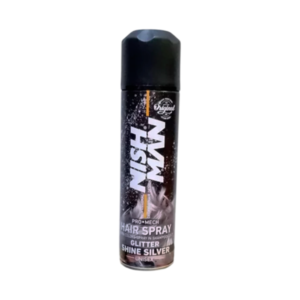 Tinte Hair Spray Glitter Silver Nishman 150ml - Brillo Plateado para Cabello